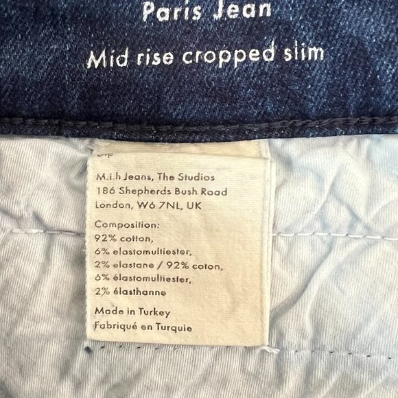 MiH Jeans Paris Mid Rise Cropped Slim Leg Jeans Size 24  In Dip Blue - Picture 5 of 5
